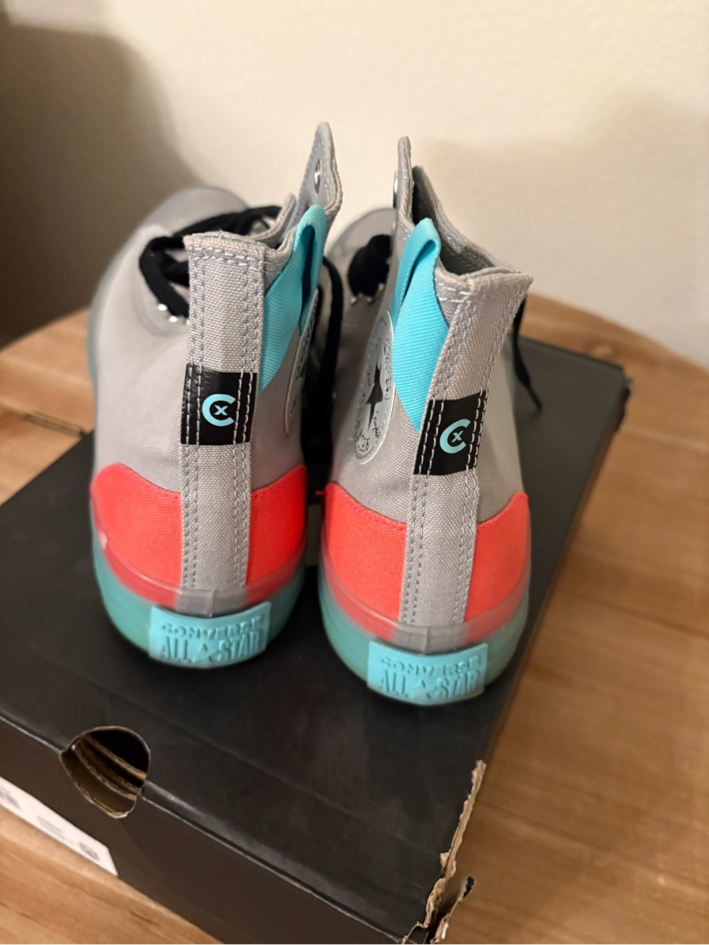 Converse Women's High Top Sneakers - Gray with Aqua and Coral Accents - Picture 6 of 6